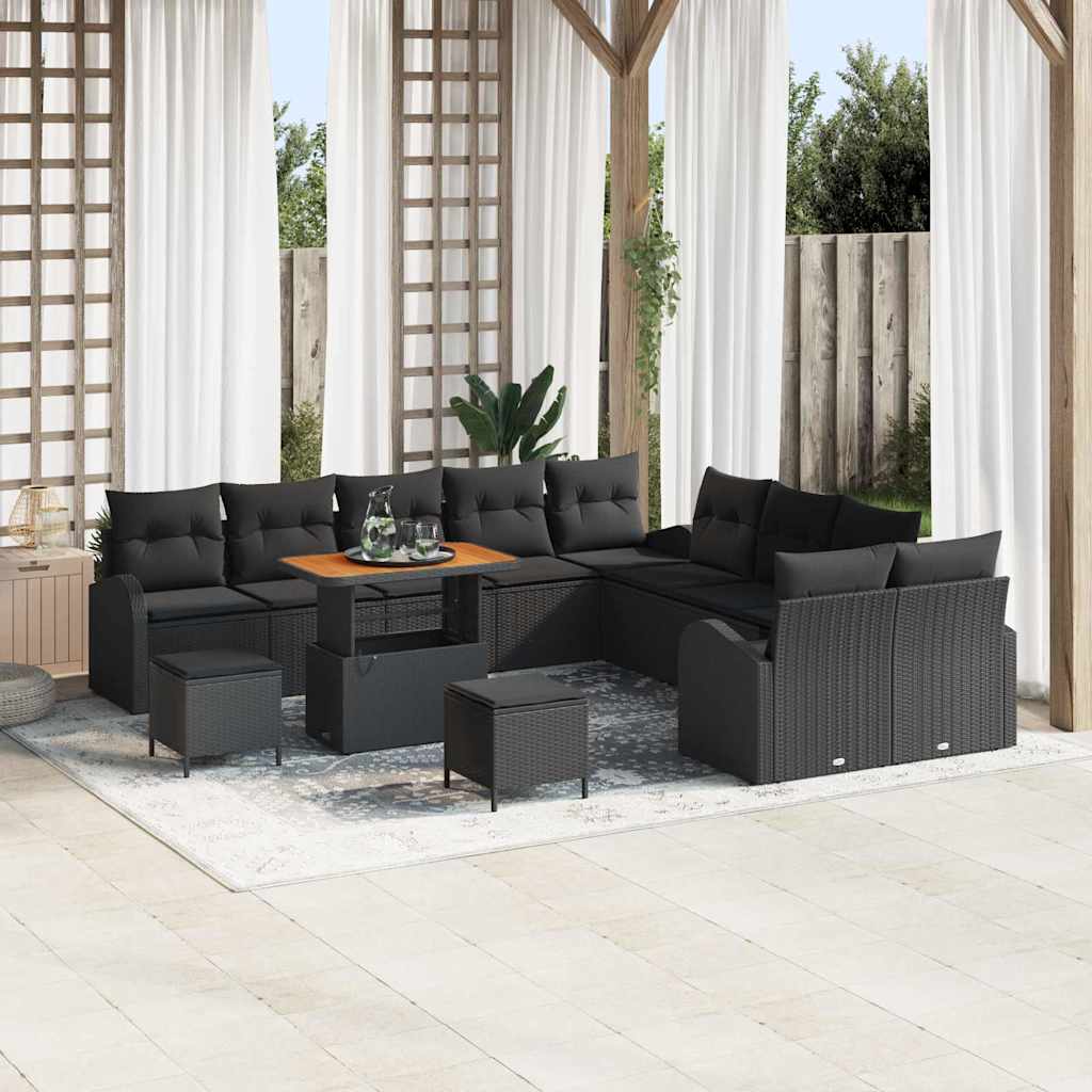 vidaXL Garten-Sofa-Set mit Kissen 13 pcs Schwarz Poly Rattan