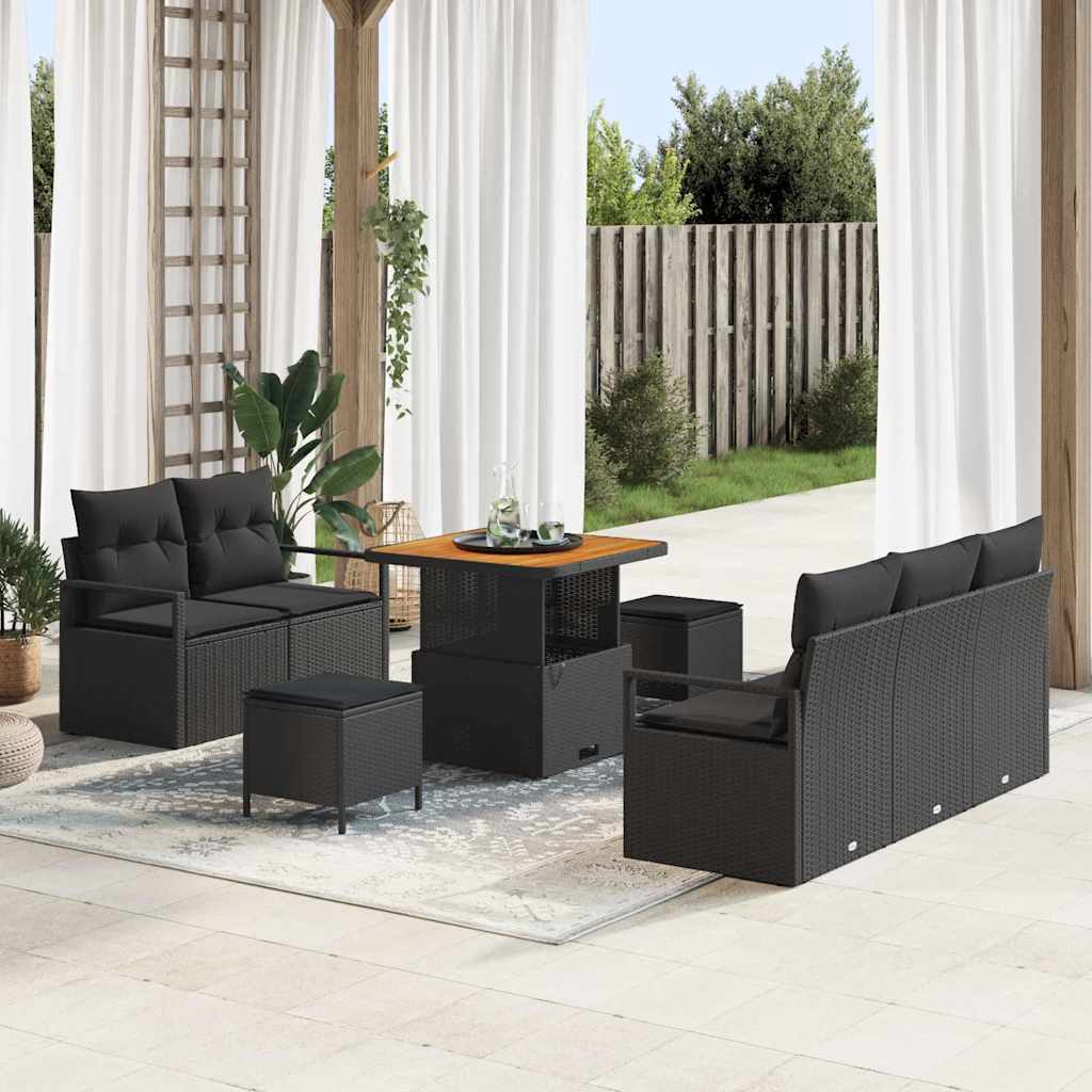 vidaXL Garten-Sofa-Set mit Kissen 8 pcs Schwarz Poly Rattan