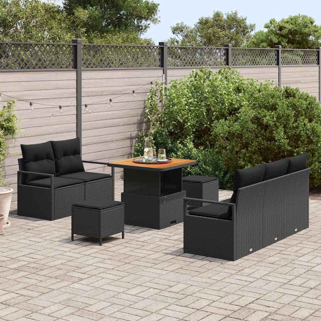 vidaXL Garten-Sofa-Set mit Kissen 8 pcs Schwarz Poly Rattan
