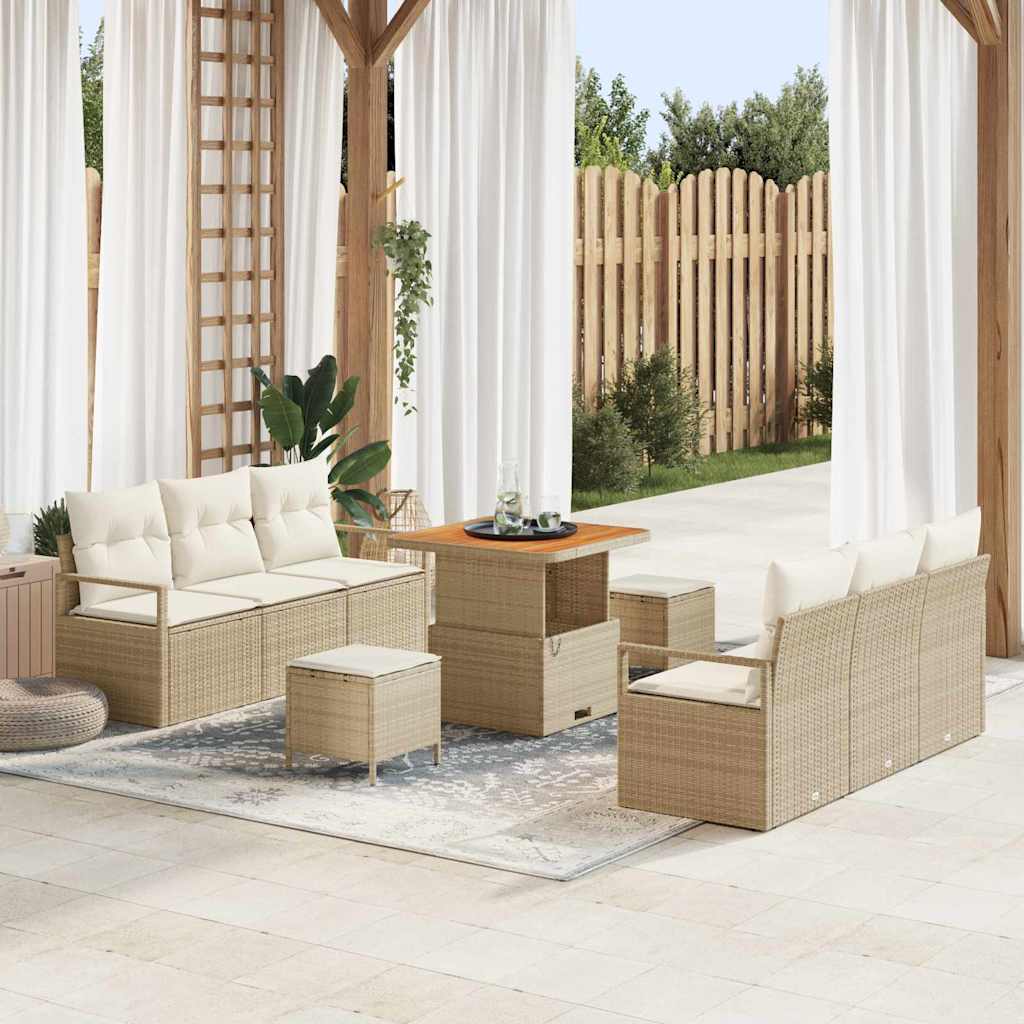vidaXL Gartensofa-set mit Kissen 9 pcs Schwarz Poly-Rattan