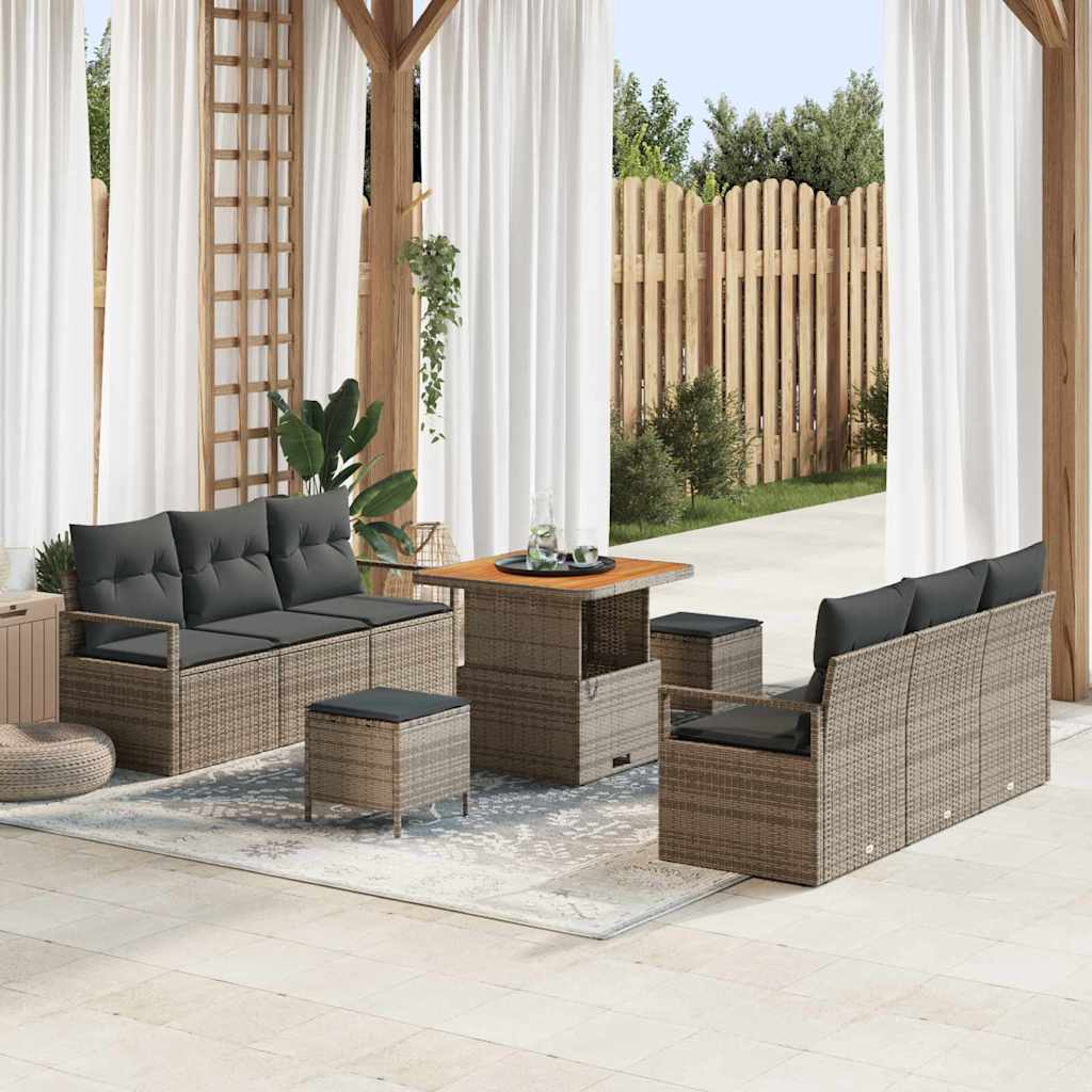 vidaXL Gartensofa-set mit Kissen 9 pcs Schwarz Poly-Rattan