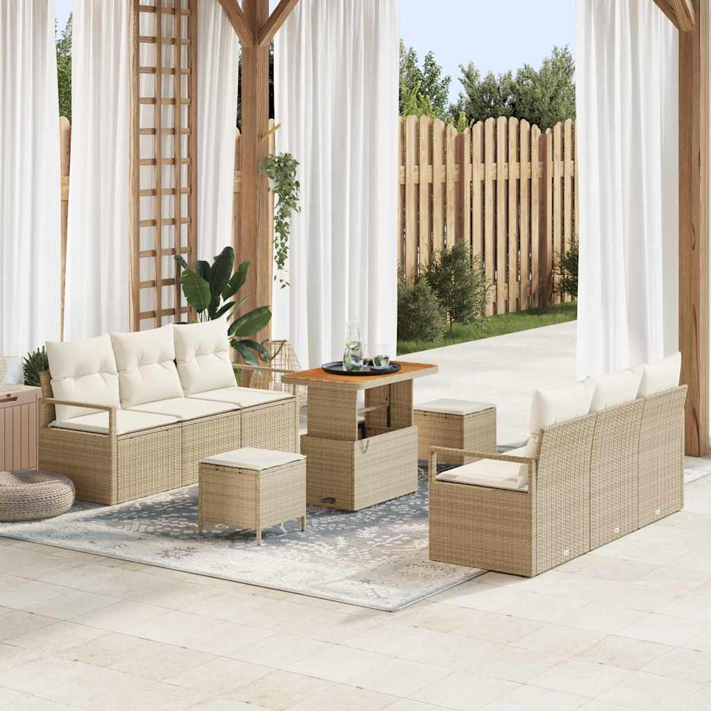 vidaXL Gartensofa-set mit Kissen 9 pcs Schwarz Poly-Rattan
