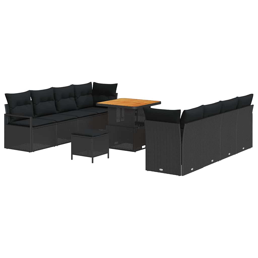 vidaXL Garten-Sofa-Set mit Kissen 11 pcs Schwarz Poly Rattan