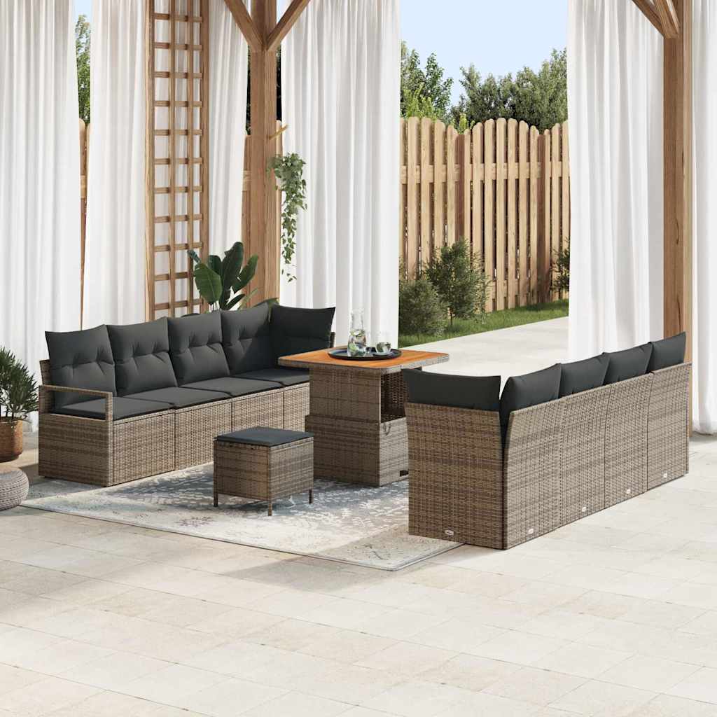 vidaXL Garten-Sofa-Set mit Kissen 11 pcs Schwarz Poly Rattan