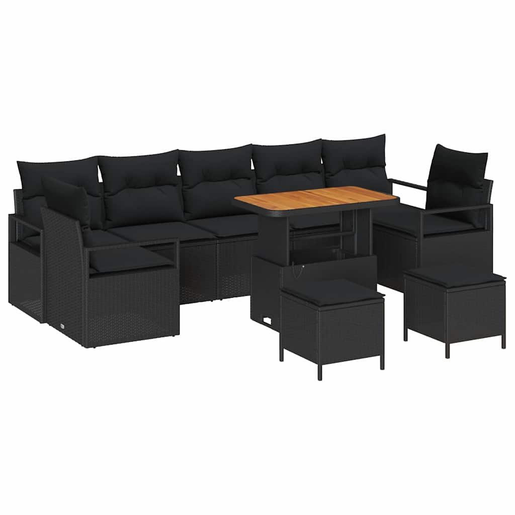 vidaXL Gartensofa-set mit Kissen 10 pcs Schwarz Poly-Rattan