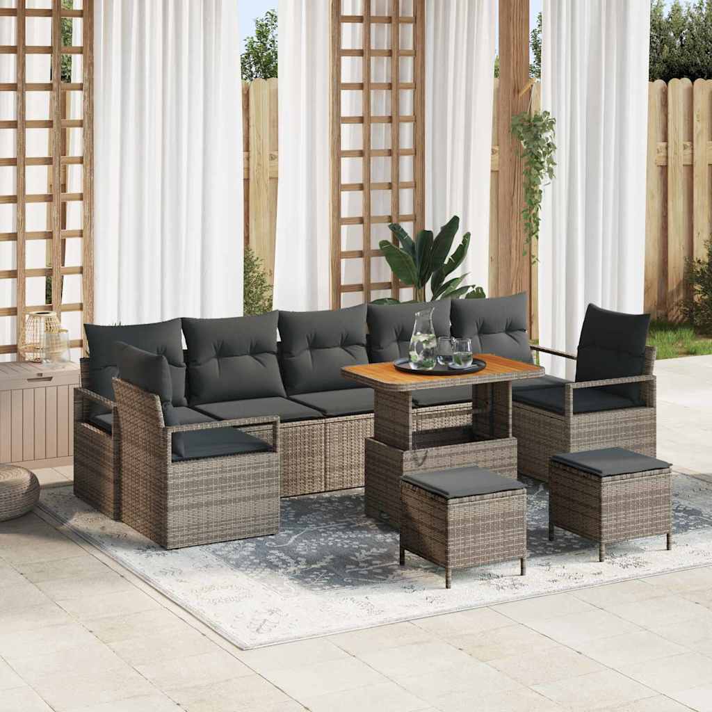 vidaXL Gartensofa-set mit Kissen 10 pcs Schwarz Poly-Rattan