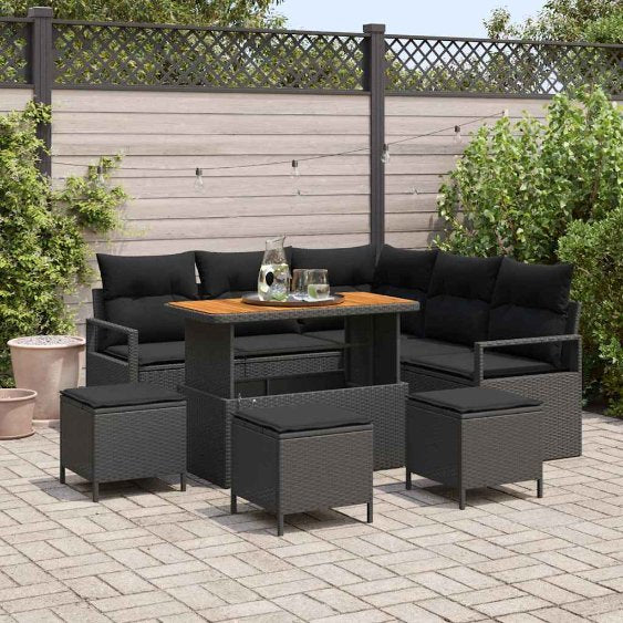 vidaXL Gartensofa-set mit Kissen 8 pcs Schwarz Poly-Rattan