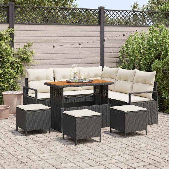 vidaXL Gartensofa-set mit Kissen 8 pcs Schwarz Poly-Rattan