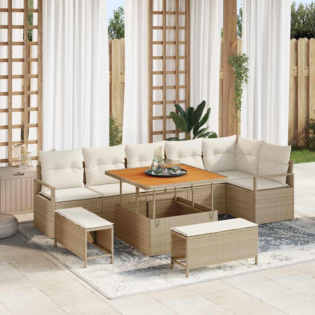 vidaXL Garten-Sofa-Set mit Kissen 9 pcs Schwarz Poly Rattan