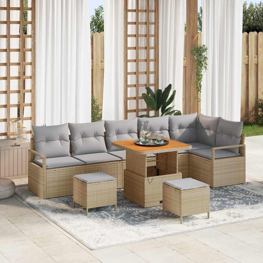 vidaXL Garten-Sofa-Set mit Kissen 9 pcs Schwarz Poly Rattan