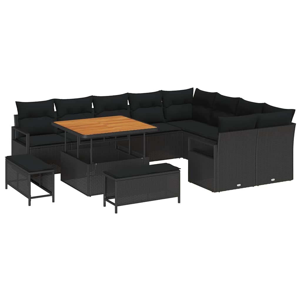 vidaXL Garten-Sofa-Set mit Kissen 12 pcs Schwarz Poly Rattan
