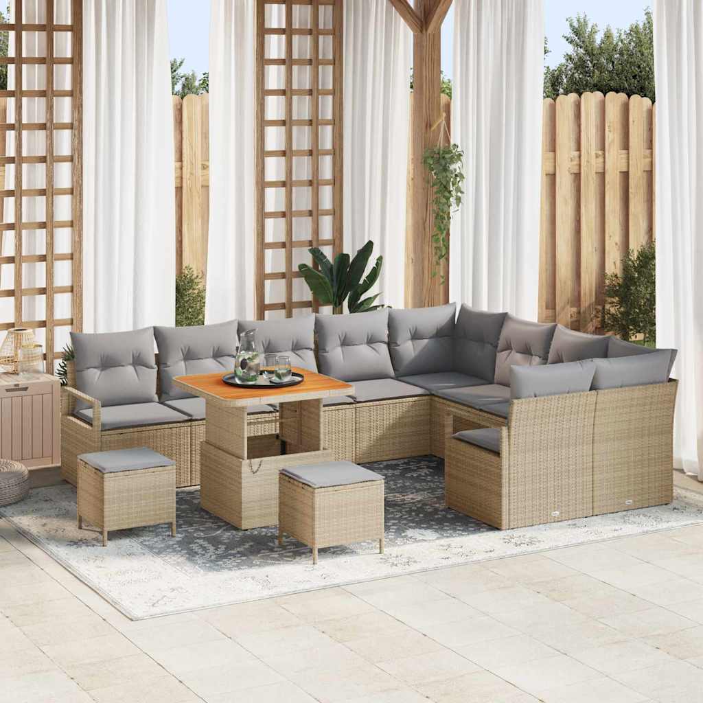 vidaXL Garten-Sofa-Set mit Kissen 12 pcs Schwarz Poly Rattan