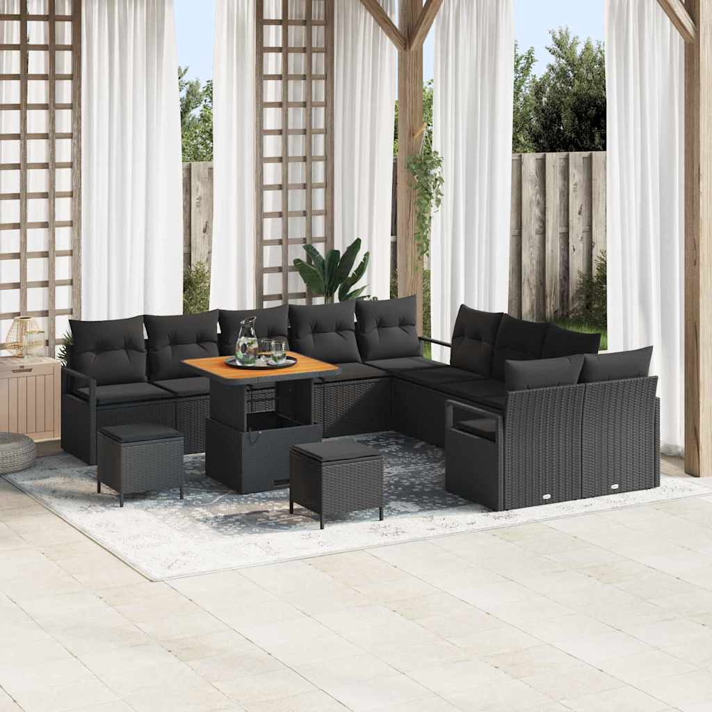 vidaXL Garten-Sofa-Set mit Kissen 13 pcs Schwarz Poly Rattan