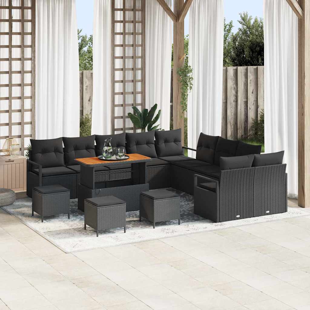vidaXL Garten-Sofa-Set mit Kissen 13 pcs Schwarz Poly Rattan