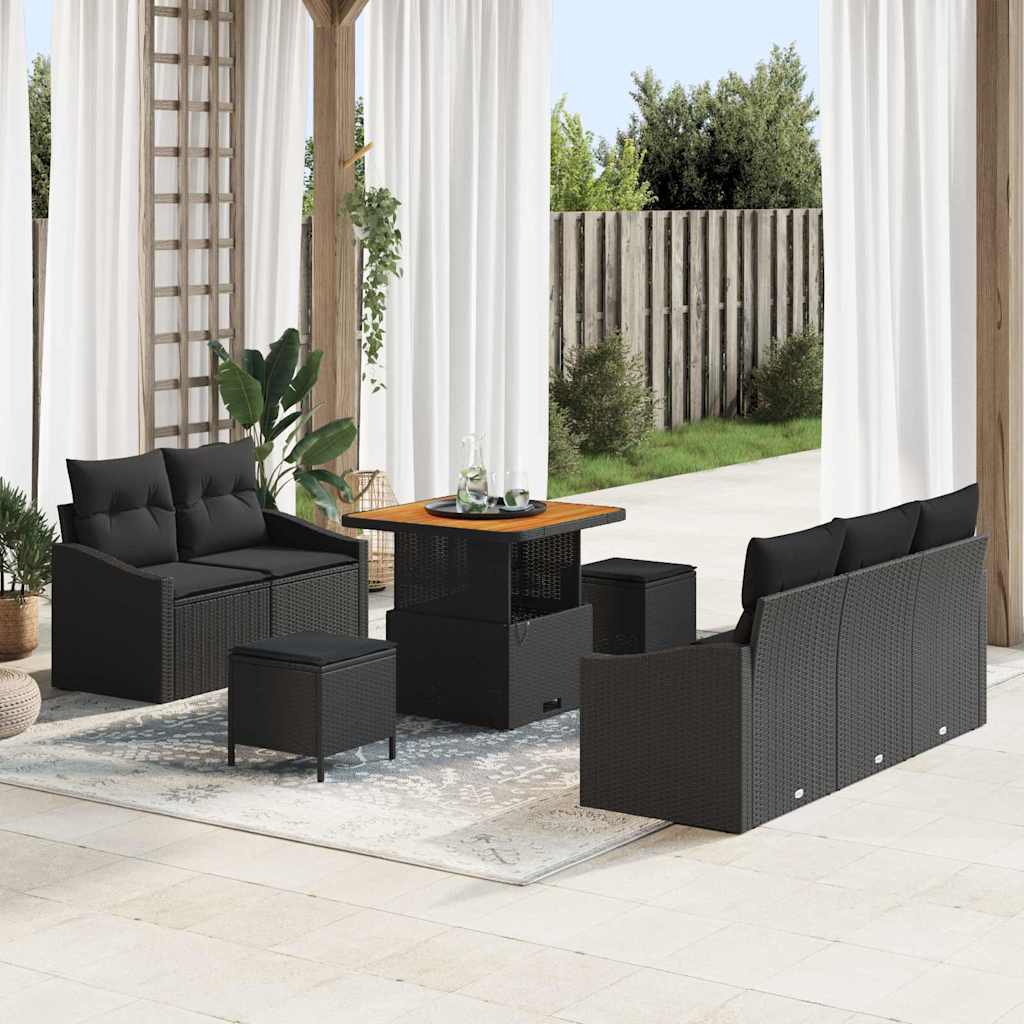 vidaXL Garten-Sofa-Set mit Kissen 8 pcs Schwarz Poly Rattan