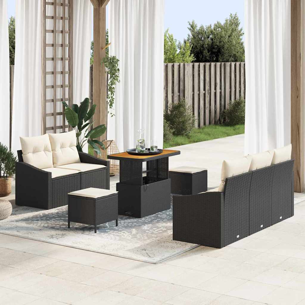vidaXL Garten-Sofa-Set mit Kissen 8 pcs Schwarz Poly Rattan