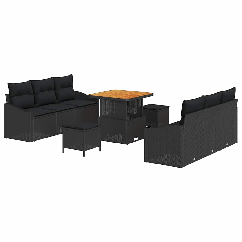 vidaXL Garten-Sofa-Set mit Kissen 9 pcs Schwarz Poly Rattan