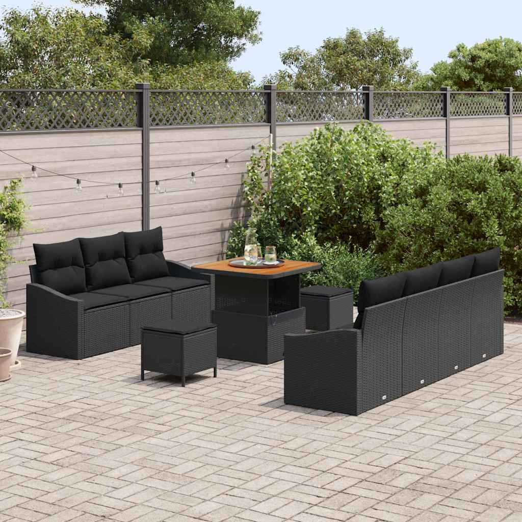 vidaXL Gartensofa-set mit Kissen 10 pcs Schwarz Poly-Rattan