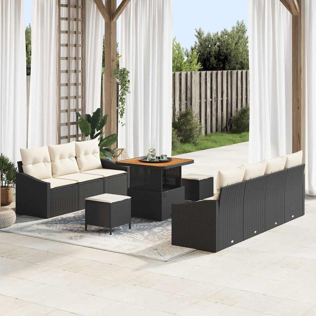 vidaXL Gartensofa-set mit Kissen 10 pcs Schwarz Poly-Rattan