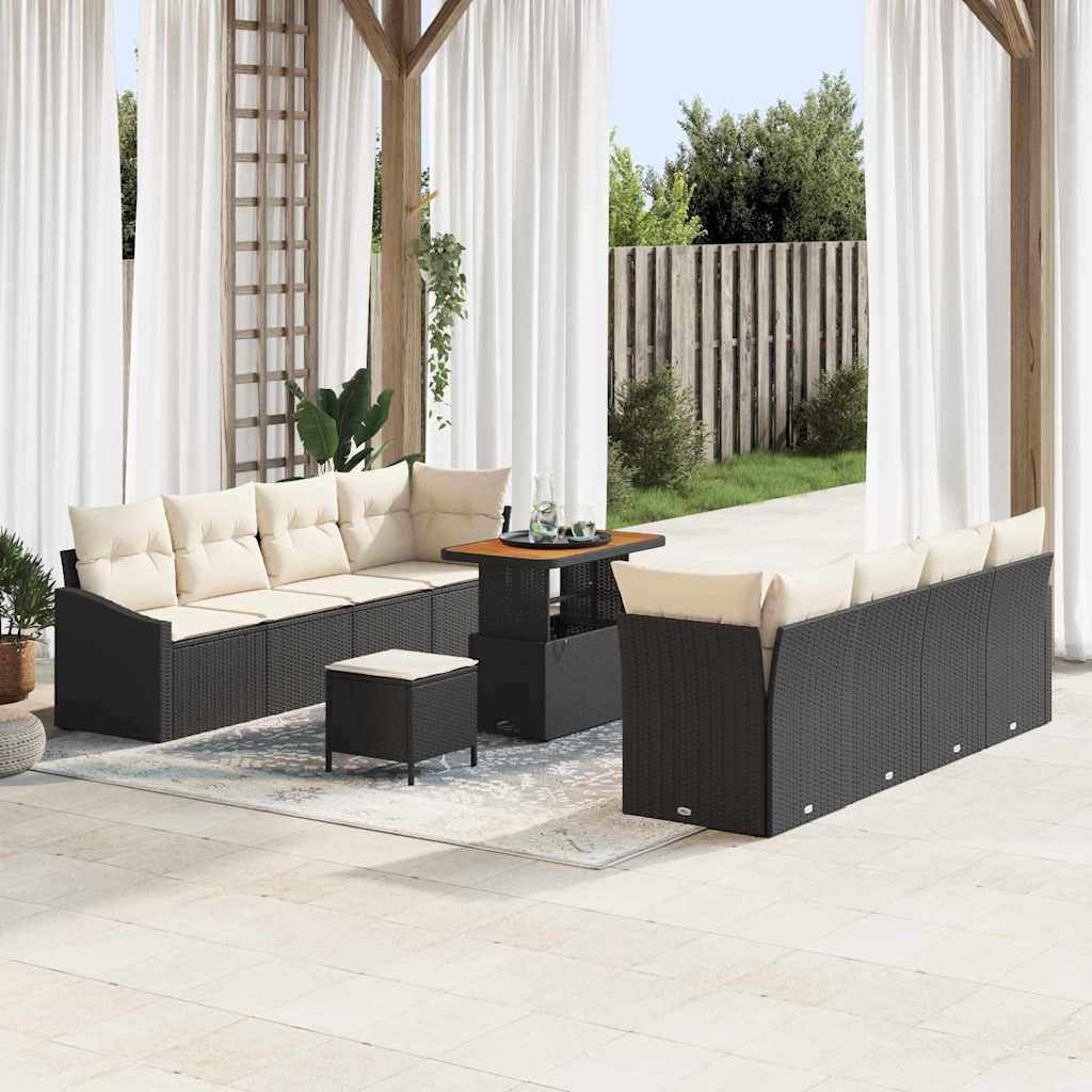 vidaXL Garten-Sofa-Set mit Kissen 11 pcs Schwarz Poly Rattan