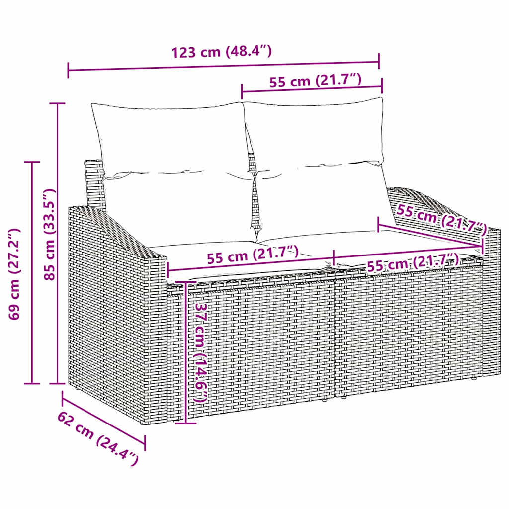 vidaXL Garten-Sofa-Set mit Kissen 10 pcs Schwarz Poly Rattan
