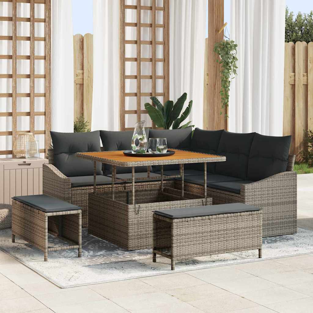 vidaXL Garten-Sofa-Set mit Kissen 8 pcs Schwarz Poly Rattan