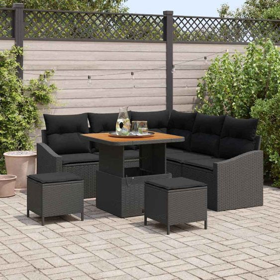 vidaXL Garten-Sofa-Set mit Kissen 8 pcs Schwarz Poly Rattan
