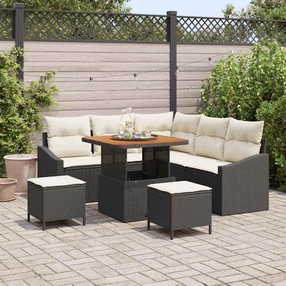 vidaXL Garten-Sofa-Set mit Kissen 8 pcs Schwarz Poly Rattan
