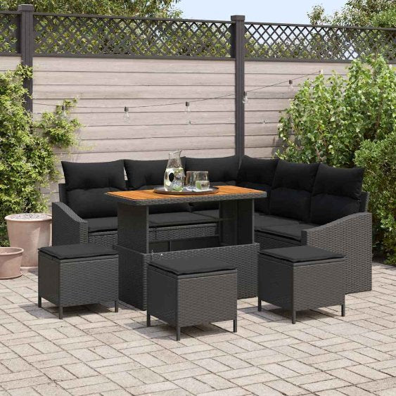 vidaXL Garten-Sofa-Set mit Kissen 8 pcs Schwarz Poly Rattan