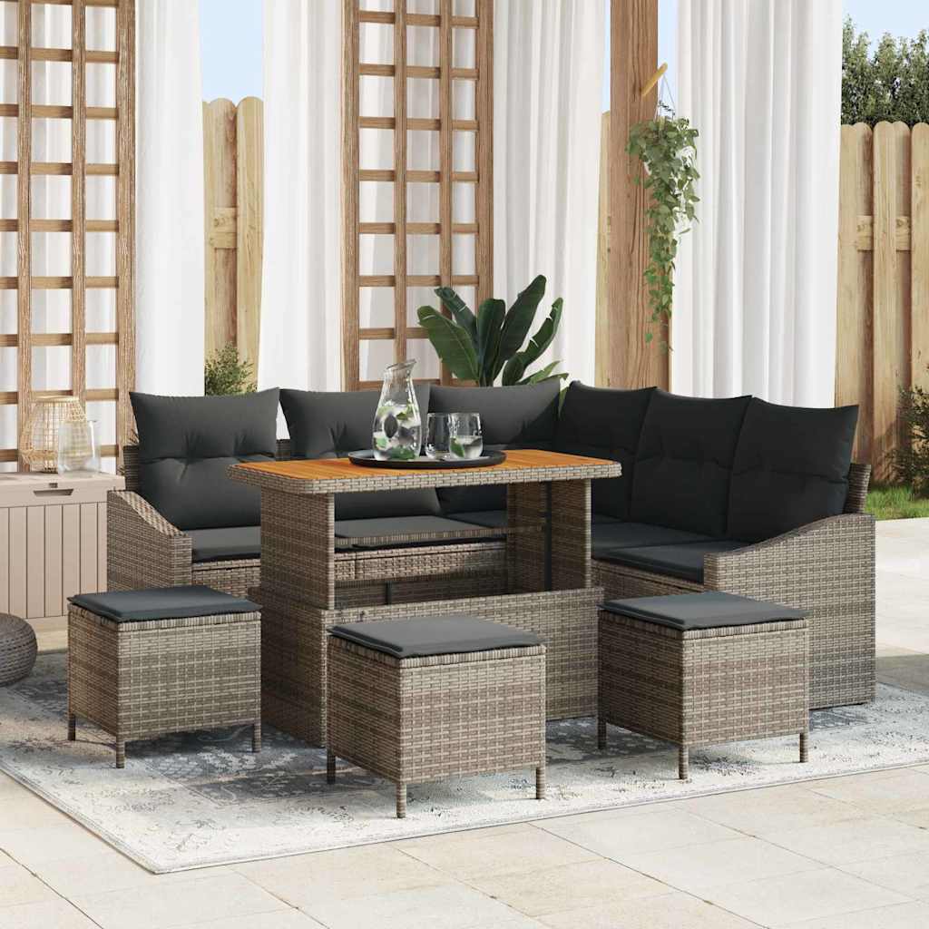 vidaXL Garten-Sofa-Set mit Kissen 8 pcs Schwarz Poly Rattan