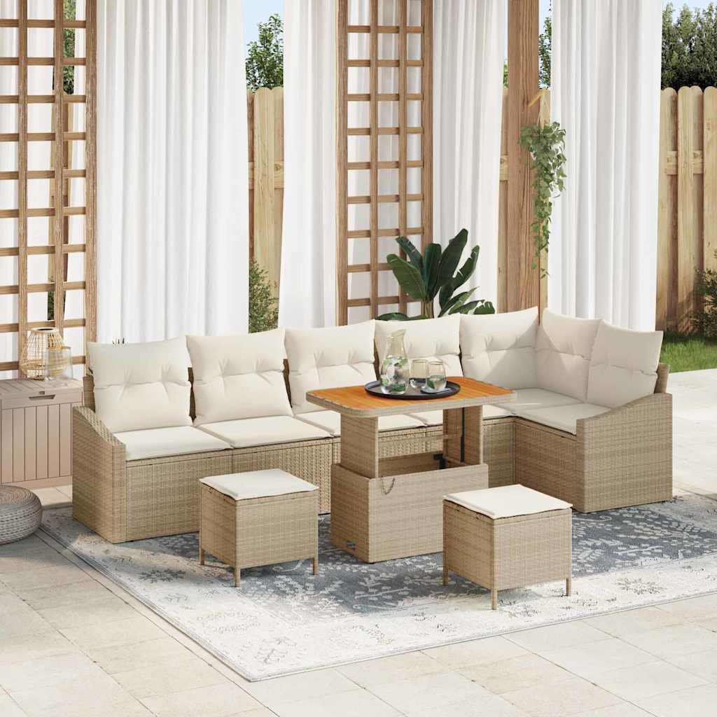 vidaXL Garten-Sofa-Set mit Kissen 9 pcs Schwarz Poly Rattan