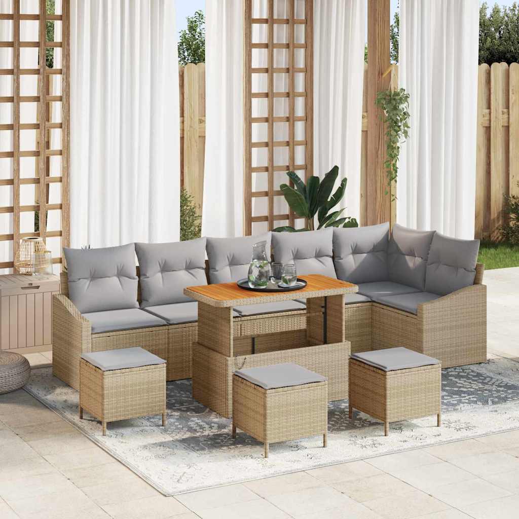 vidaXL Garten-Sofa-Set mit Kissen 9 pcs Schwarz Poly Rattan
