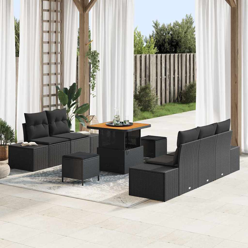 vidaXL Garten-Sofa-Set mit Kissen 8 pcs Schwarz Poly Rattan