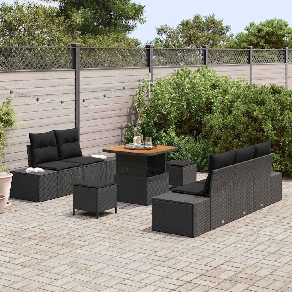 vidaXL Garten-Sofa-Set mit Kissen 8 pcs Schwarz Poly Rattan