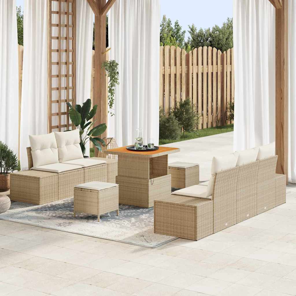 vidaXL Garten-Sofa-Set mit Kissen 8 pcs Schwarz Poly Rattan