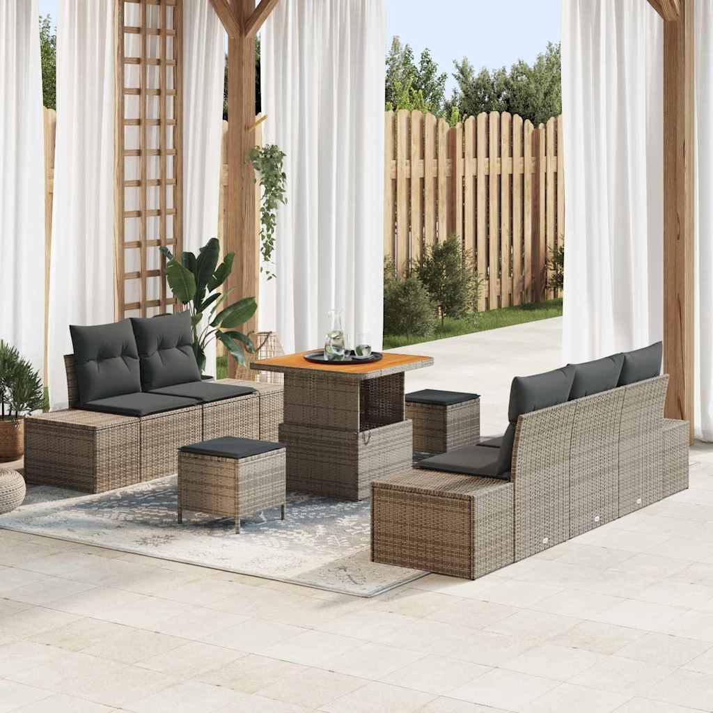 vidaXL Garten-Sofa-Set mit Kissen 8 pcs Schwarz Poly Rattan