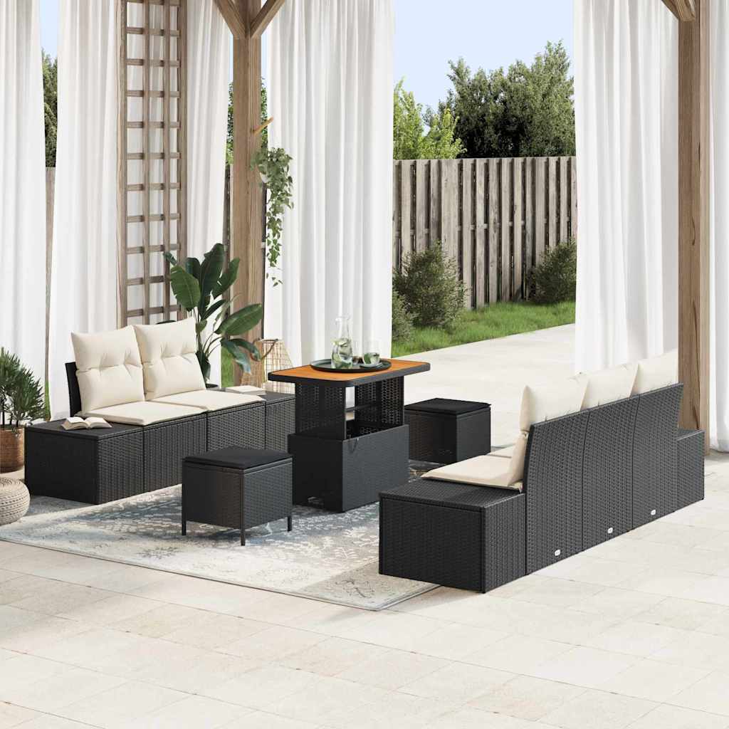 vidaXL Garten-Sofa-Set mit Kissen 8 pcs Schwarz Poly Rattan