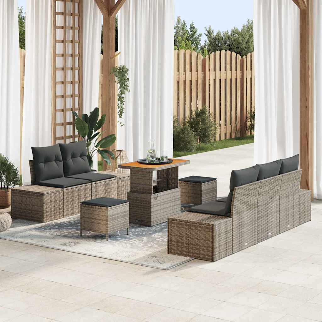 vidaXL Garten-Sofa-Set mit Kissen 8 pcs Schwarz Poly Rattan