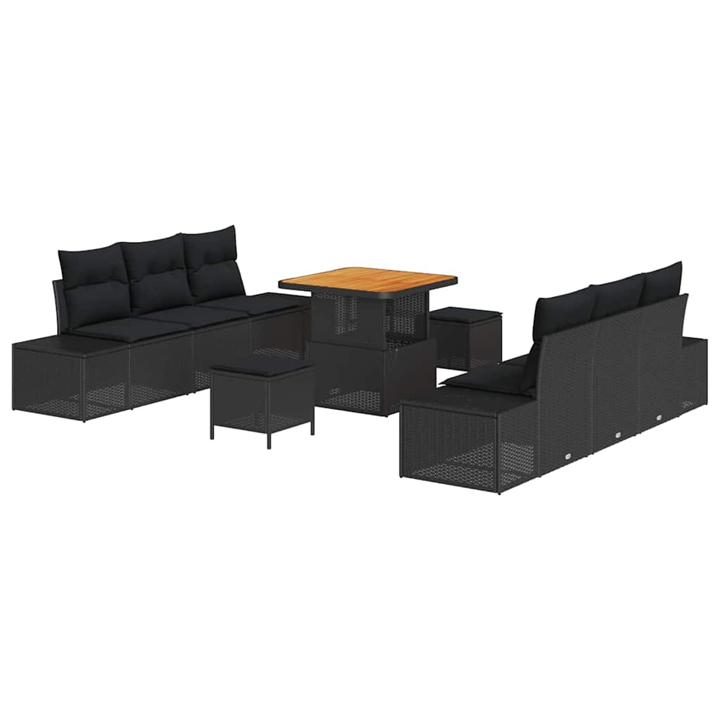 vidaXL Garten-Sofa-Set mit Kissen 9 pcs Schwarz Poly Rattan