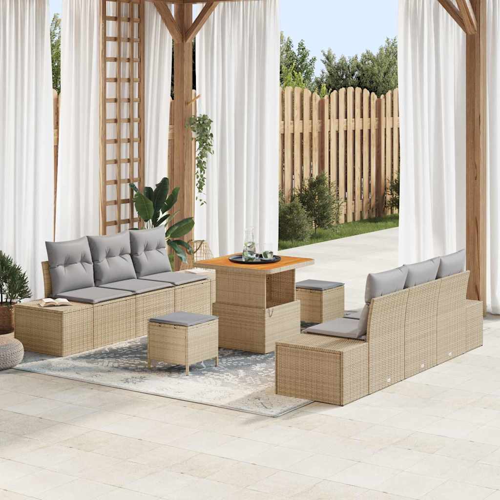 vidaXL Garten-Sofa-Set mit Kissen 9 pcs Schwarz Poly Rattan