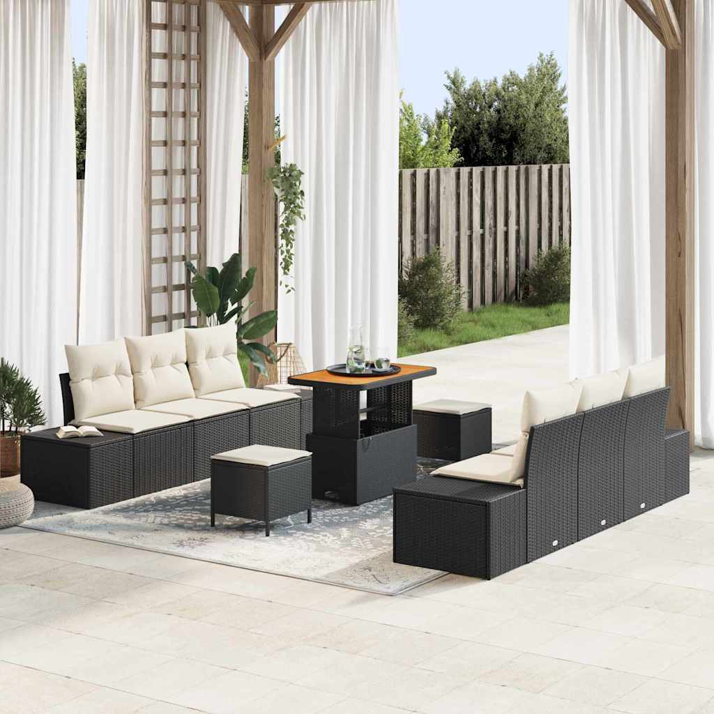 vidaXL Garten-Sofa-Set mit Kissen 9 pcs Schwarz Poly Rattan