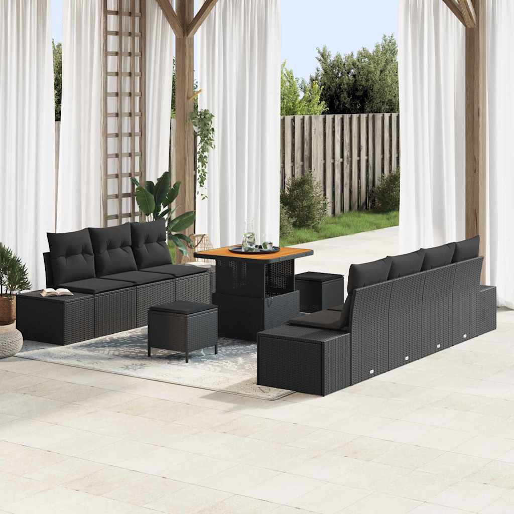 vidaXL Gartensofa-set mit Kissen 10 pcs Schwarz Poly-Rattan