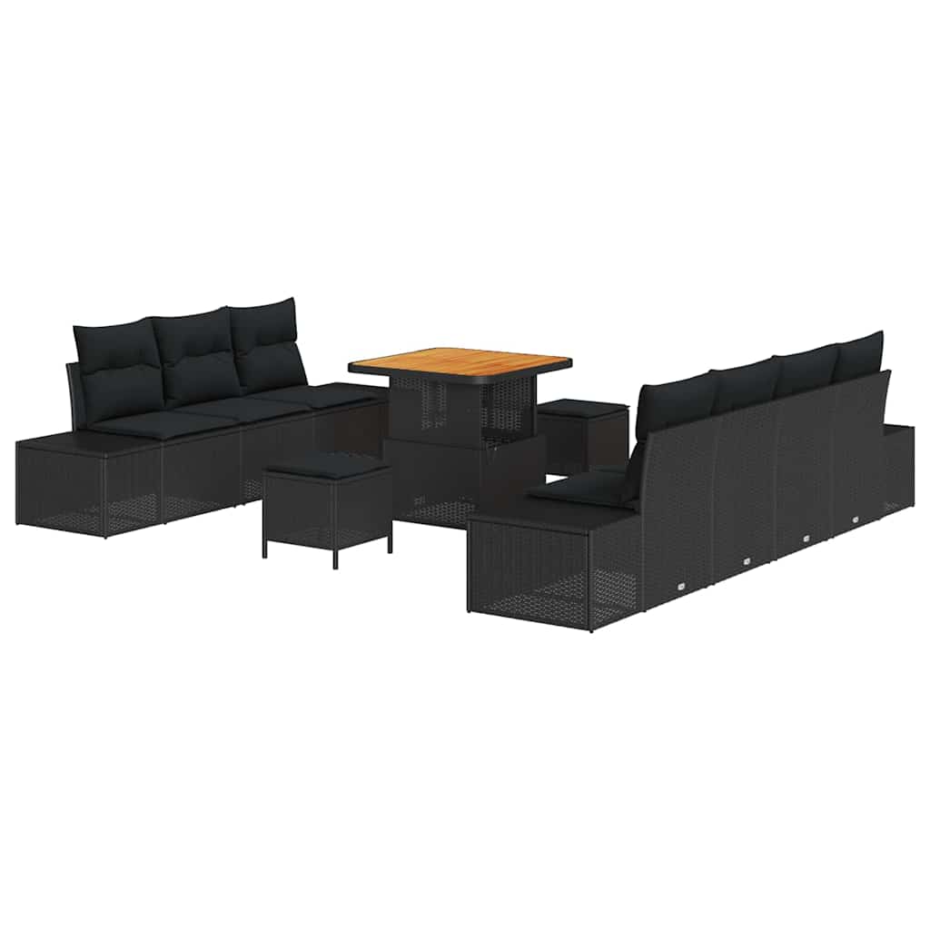 vidaXL Gartensofa-set mit Kissen 10 pcs Schwarz Poly-Rattan