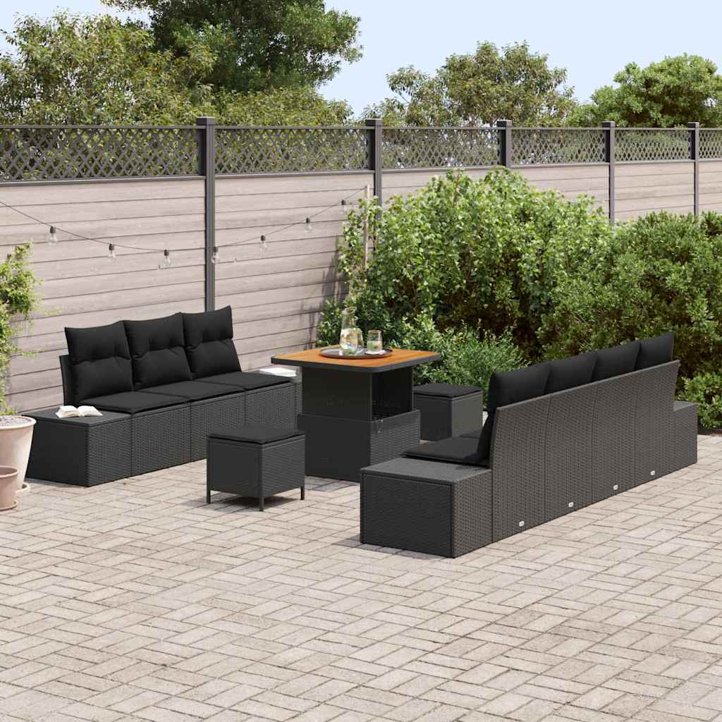 vidaXL Gartensofa-set mit Kissen 10 pcs Schwarz Poly-Rattan