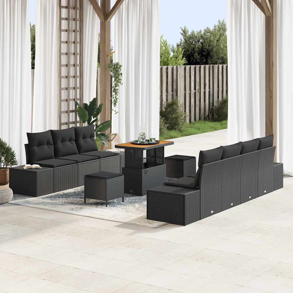 vidaXL Gartensofa-set mit Kissen 10 pcs Schwarz Poly-Rattan