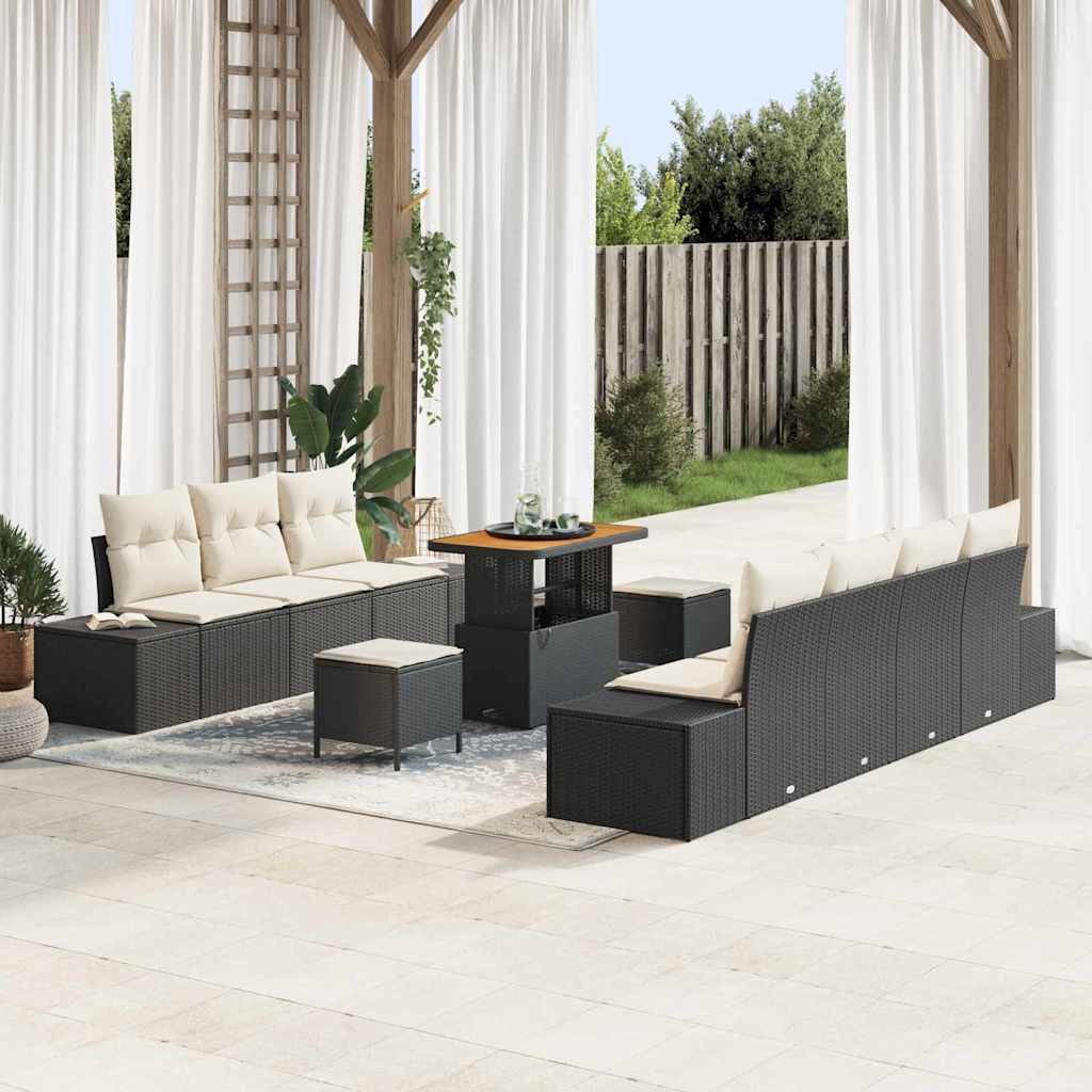 vidaXL Gartensofa-set mit Kissen 10 pcs Schwarz Poly-Rattan