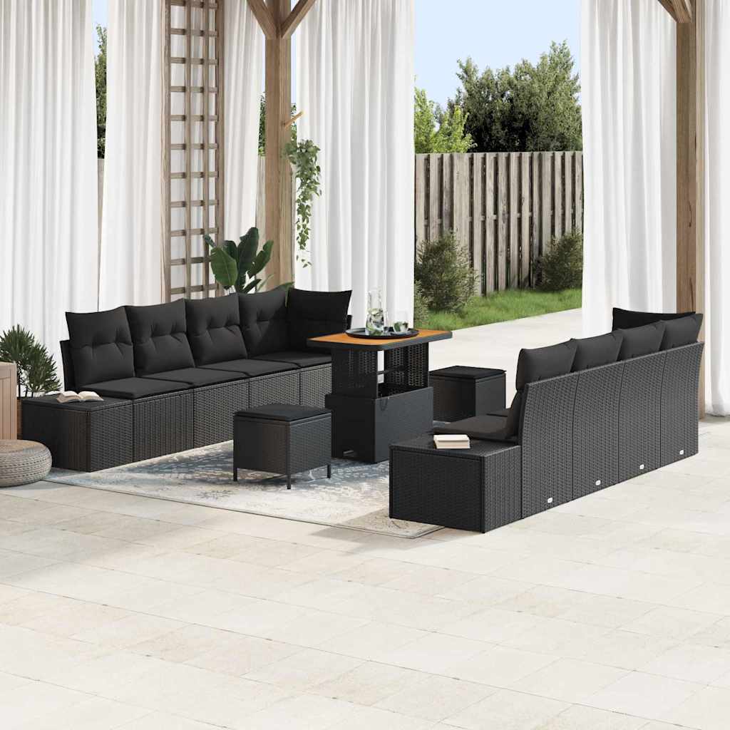 vidaXL Gartensofa-set mit Kissen 11 pcs Schwarz Poly-Rattan
