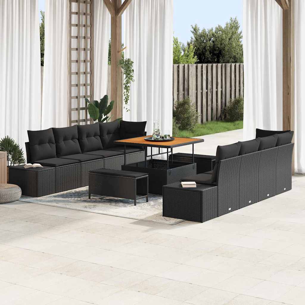 vidaXL Gartensofa-set mit Kissen 11 pcs Schwarz Poly-Rattan