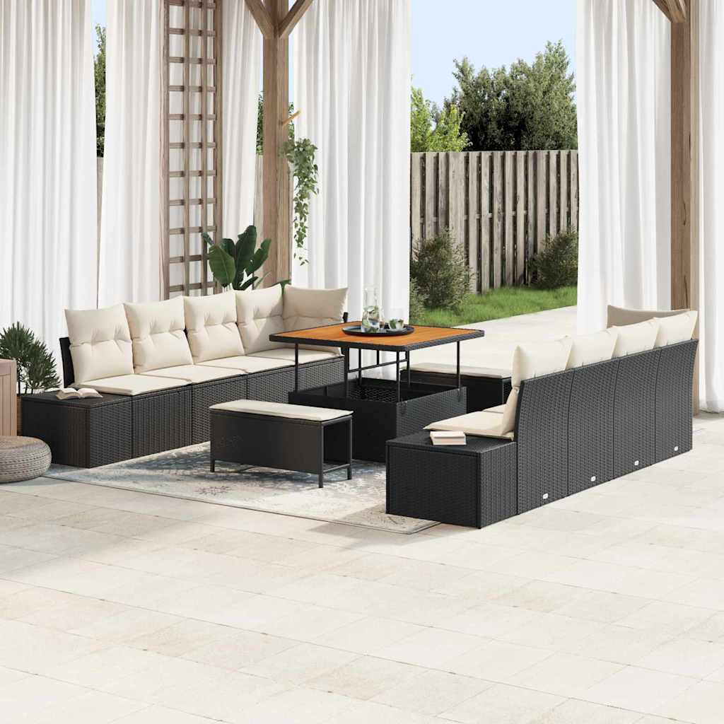 vidaXL Gartensofa-set mit Kissen 11 pcs Schwarz Poly-Rattan