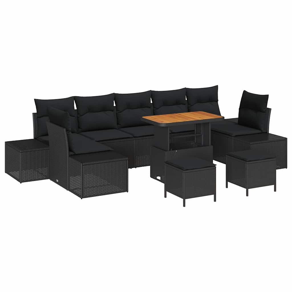 vidaXL Garten-Sofa-Set mit Kissen 10 pcs Schwarz Poly Rattan